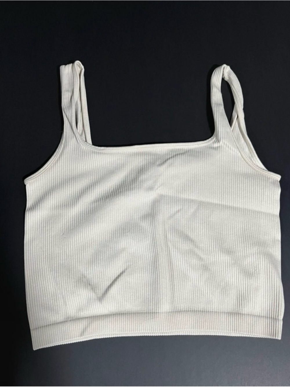 Ribbed Square-Neck Crop Tank — Cream 75